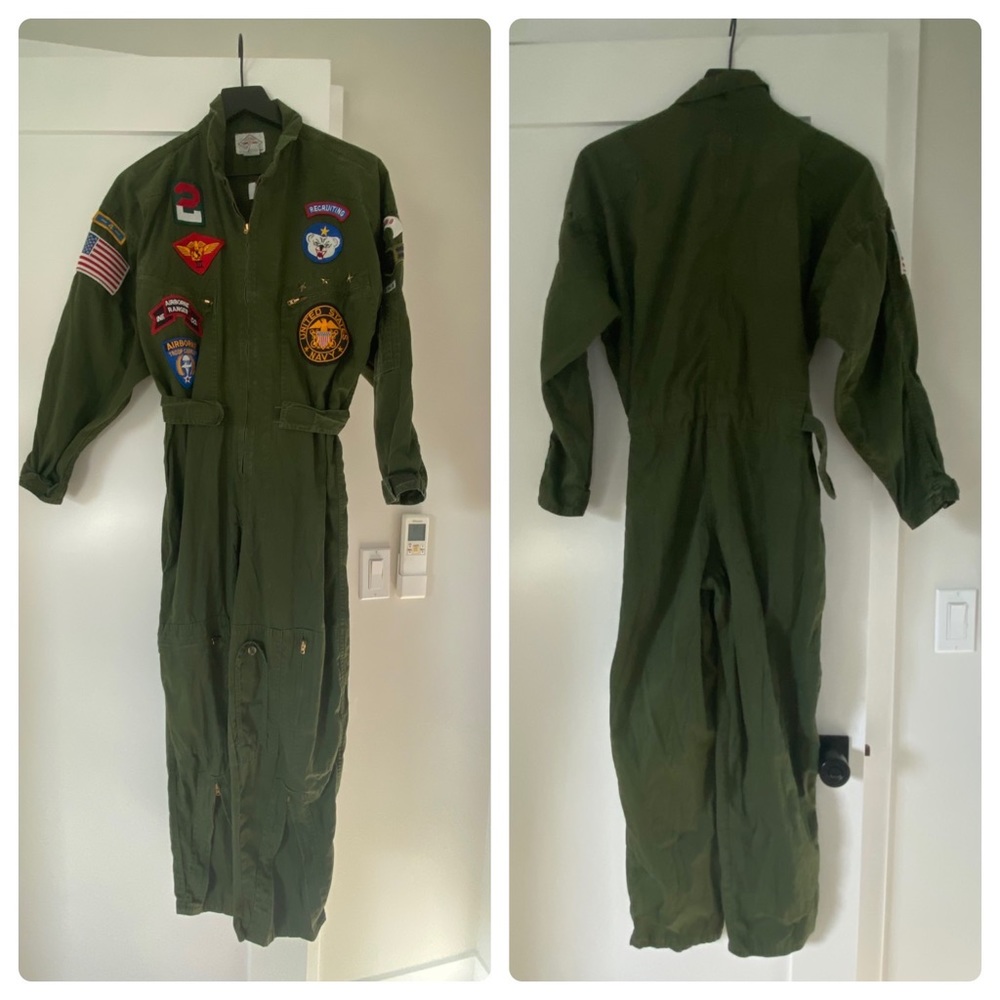 Top Gun Vintage Pilot Jumpsuit Army Green Chemin Du Fer Costume 80s S Carrie